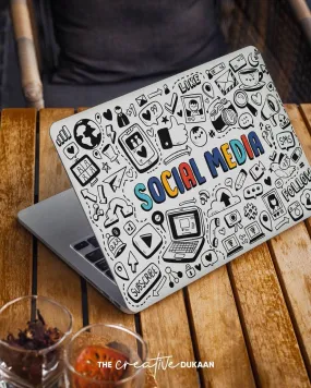 Social Media Doodle Cool Laptop Skin With Colourful Text