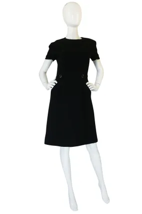 1960s Demi-Couture Level Black Wool Crepe Shift Dress