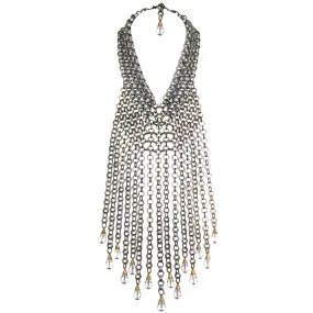 #812n Silver & Gold Tone Chain Mail Fringed Bib Necklace