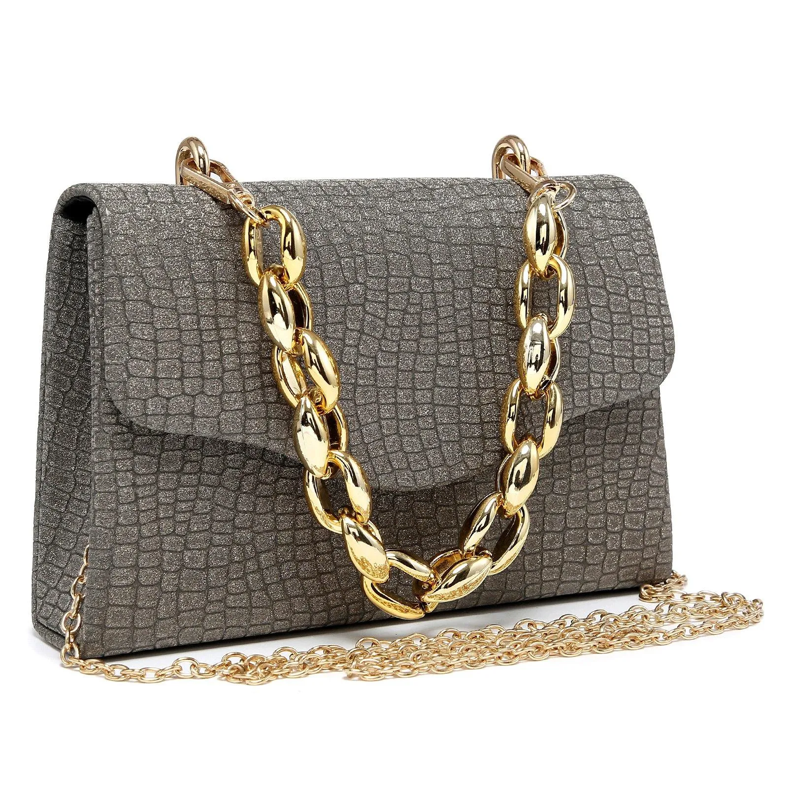 Chain Clutch Purse Glittering Evening Bag Party Cocktail Prom Handbags for Women