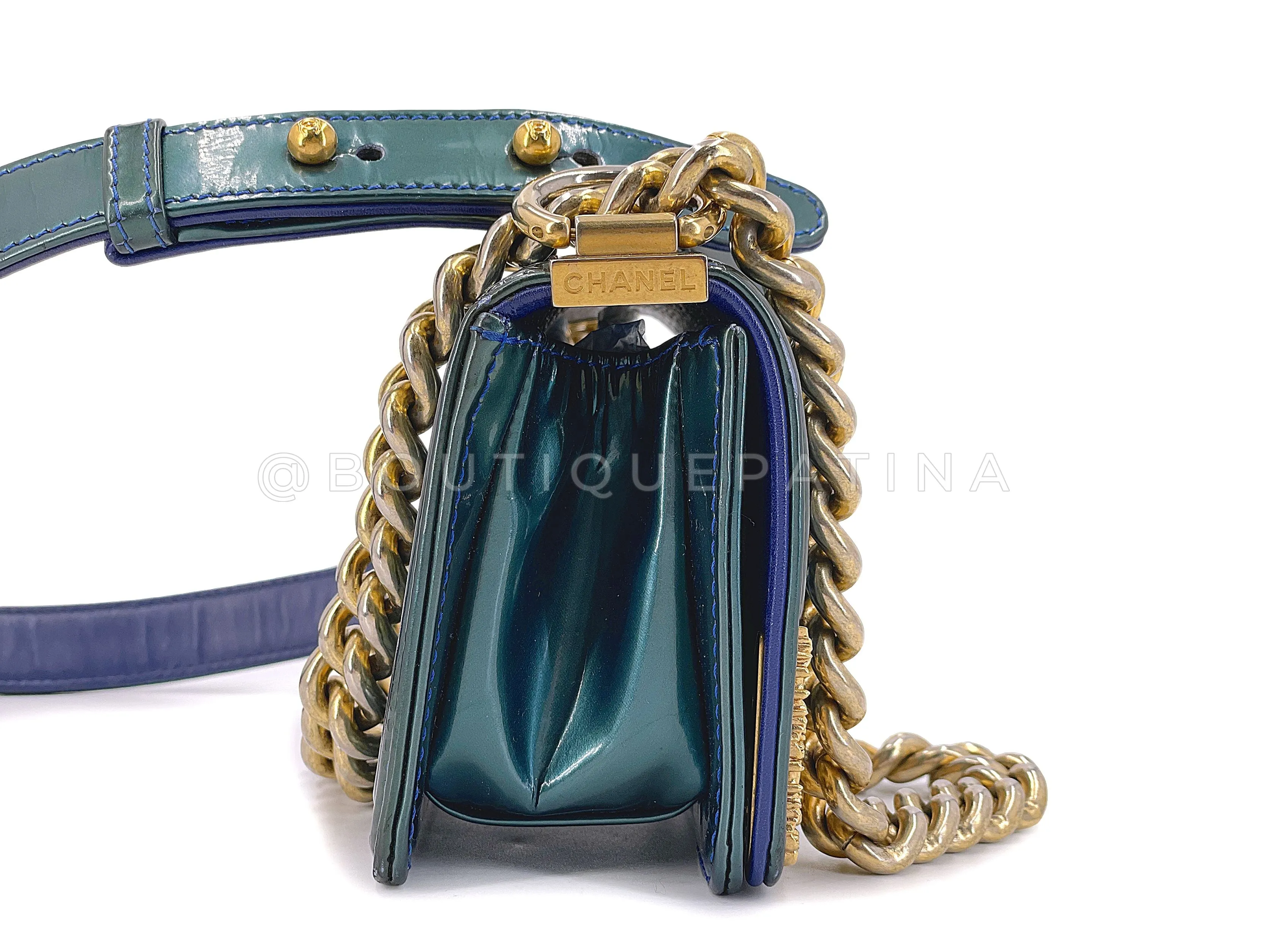 Chanel 13C Versailles Boy Mini Flap Bag Green Blue Patent GHW