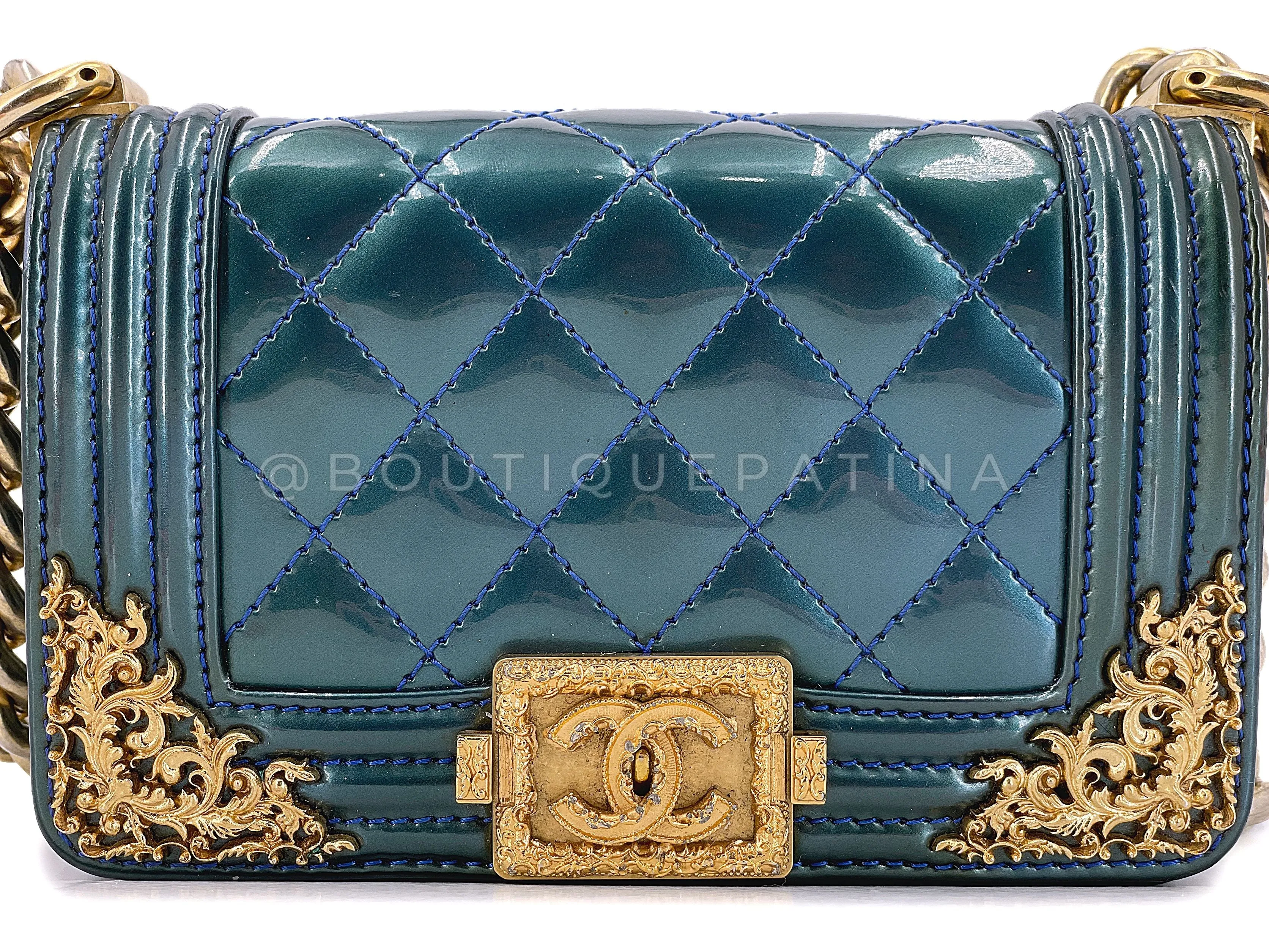 Chanel 13C Versailles Boy Mini Flap Bag Green Blue Patent GHW