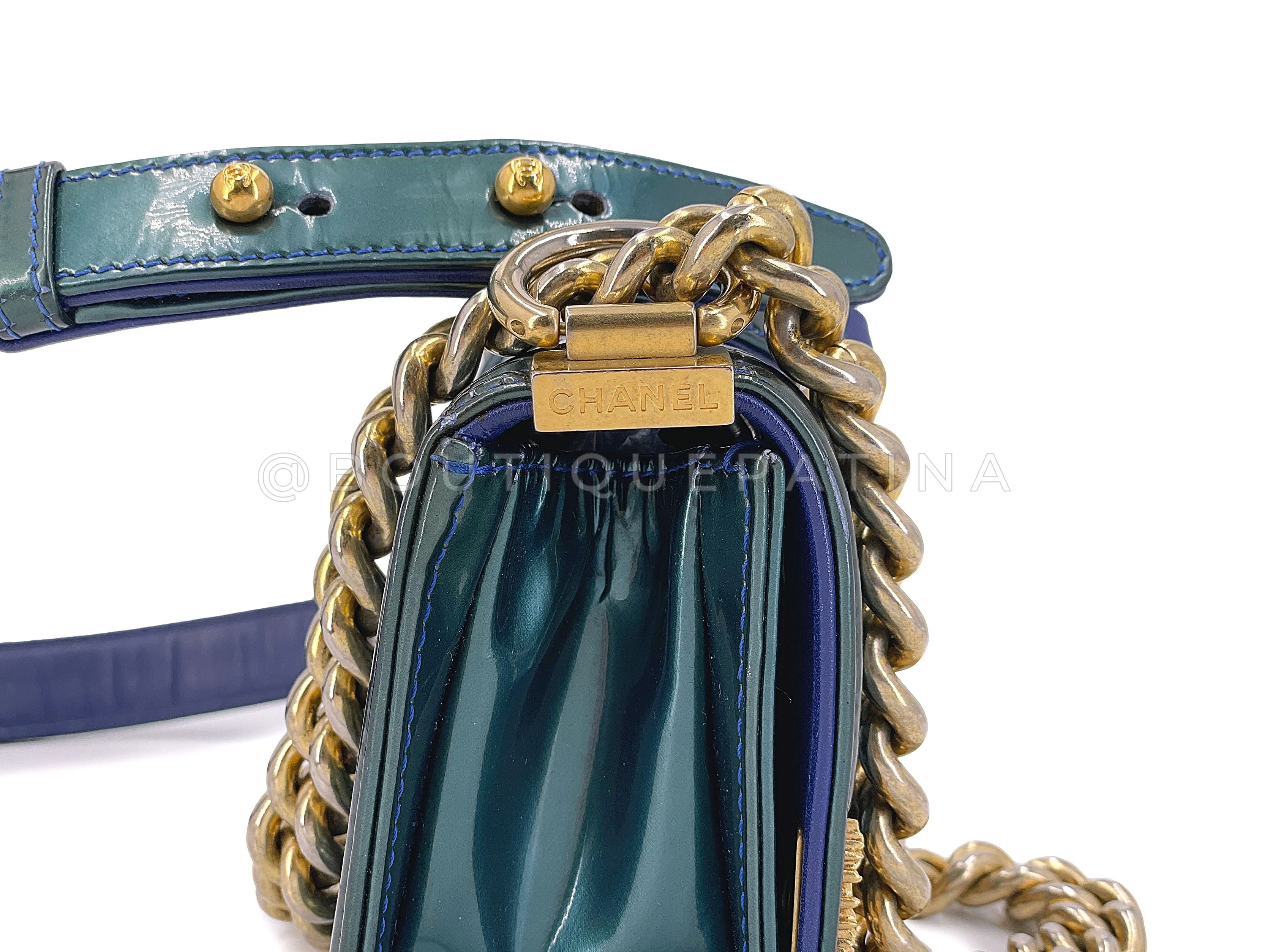 Chanel 13C Versailles Boy Mini Flap Bag Green Blue Patent GHW