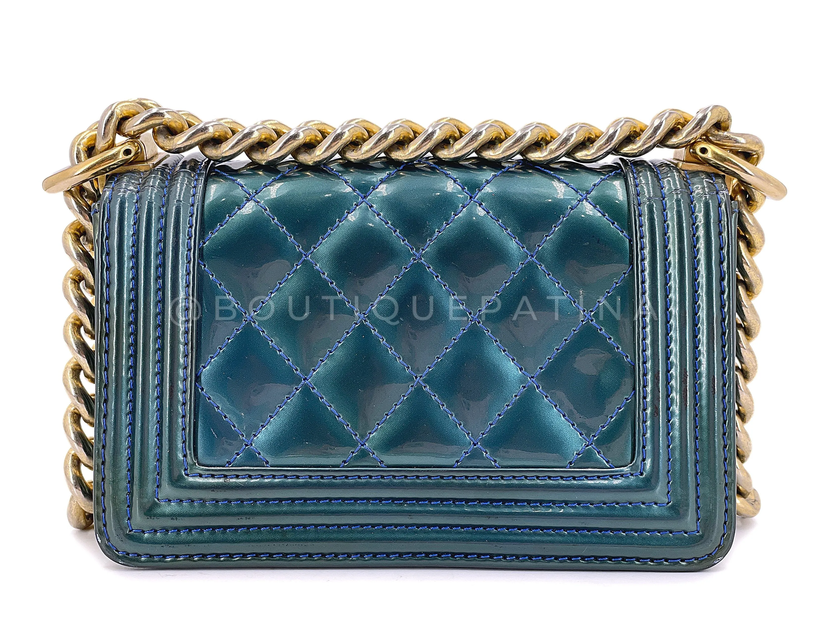 Chanel 13C Versailles Boy Mini Flap Bag Green Blue Patent GHW