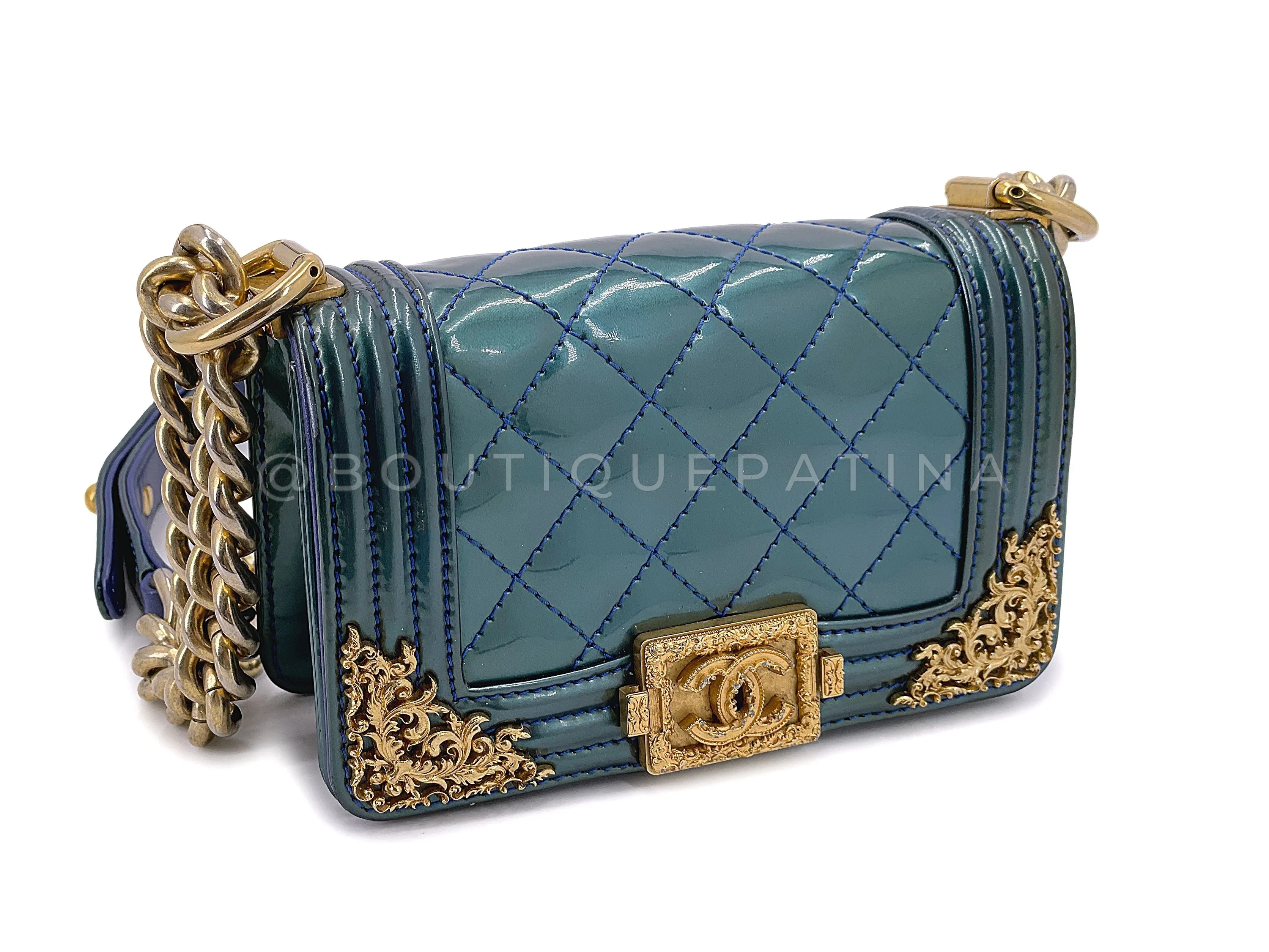 Chanel 13C Versailles Boy Mini Flap Bag Green Blue Patent GHW