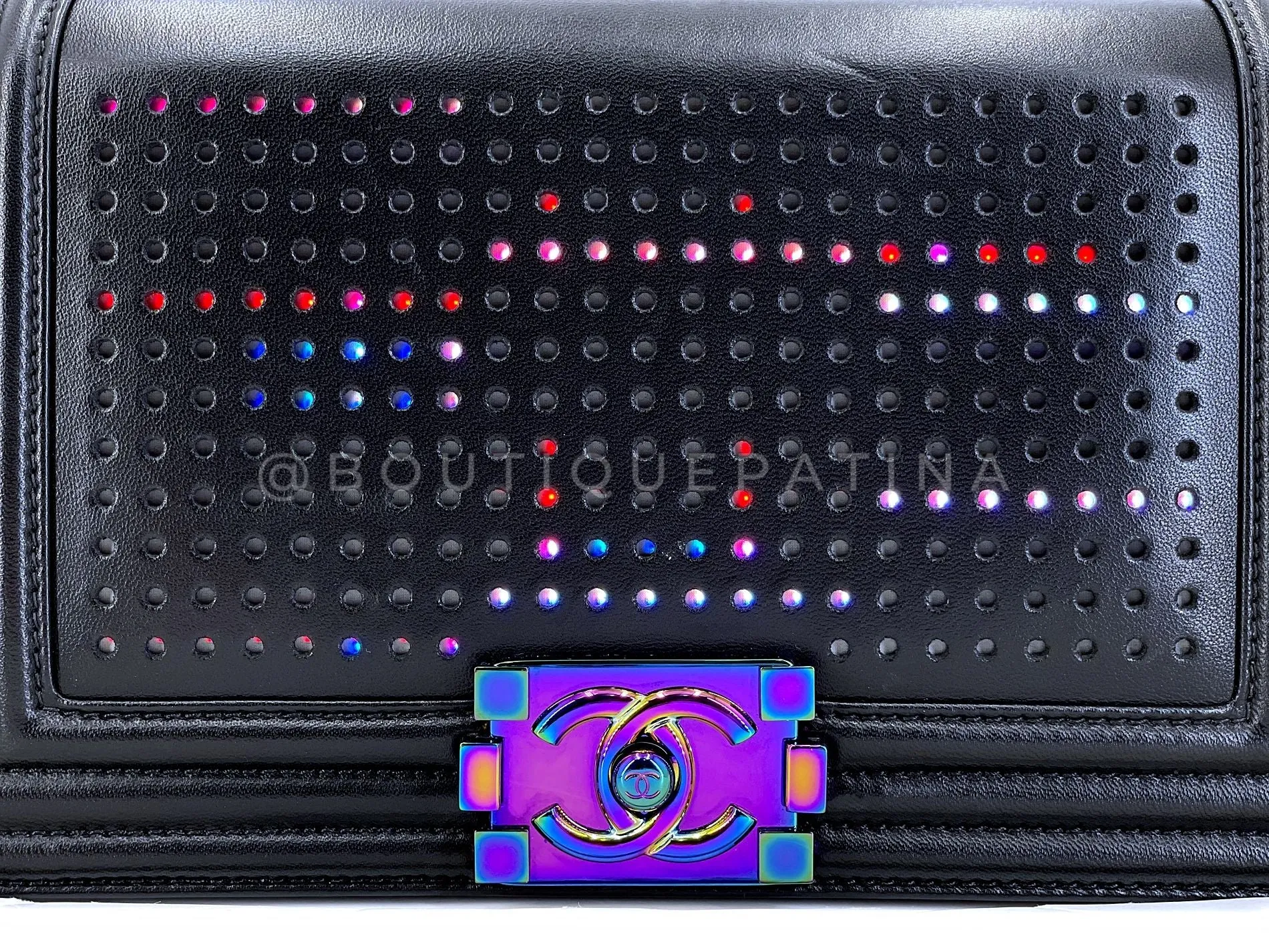 Chanel 2017 Black LED Boy Flap Bag Rainbow HW Medium TQK