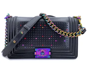 Chanel 2017 Black LED Boy Flap Bag Rainbow HW Medium TQK