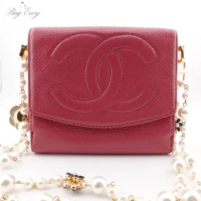 CHANEL Caviar Timeless Compact Wallet on Pearl Chain