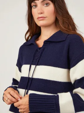 Cocoa Cashmere Stripe Tie Neck Sweater