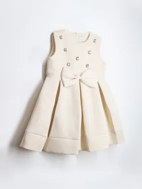 Cream Color Fit & Flare Sleeveless Party Dress For Girls