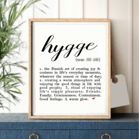 Definition of Hygge Danish Lifestyle Nordic Style Wall Art Fine Art Canvas Prints Minimalist Black White Typographic Poster Scandinavian Home Decor