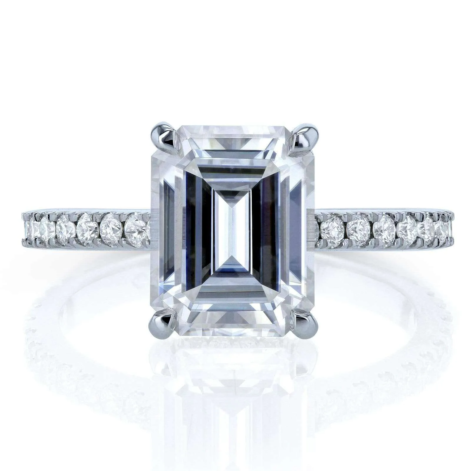 Emerald-cut Forever One Moissanite and Diamond Engagement Ring 2 7/8 CTW 14k White Gold