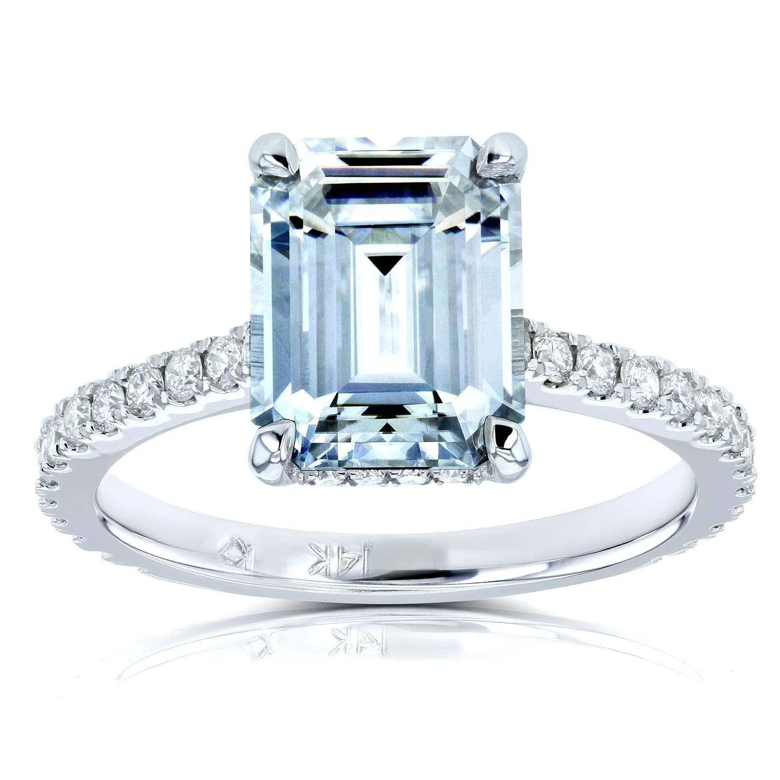 Emerald-cut Forever One Moissanite and Diamond Engagement Ring 2 7/8 CTW 14k White Gold