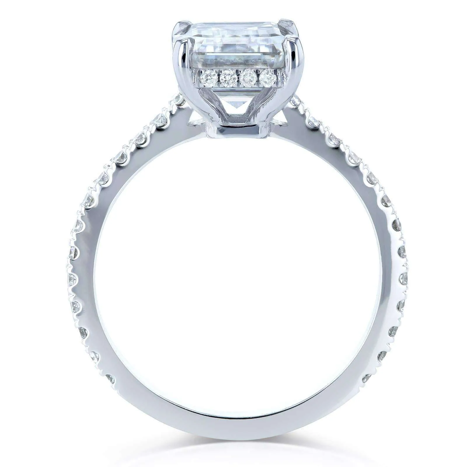 Emerald-cut Forever One Moissanite and Diamond Engagement Ring 2 7/8 CTW 14k White Gold