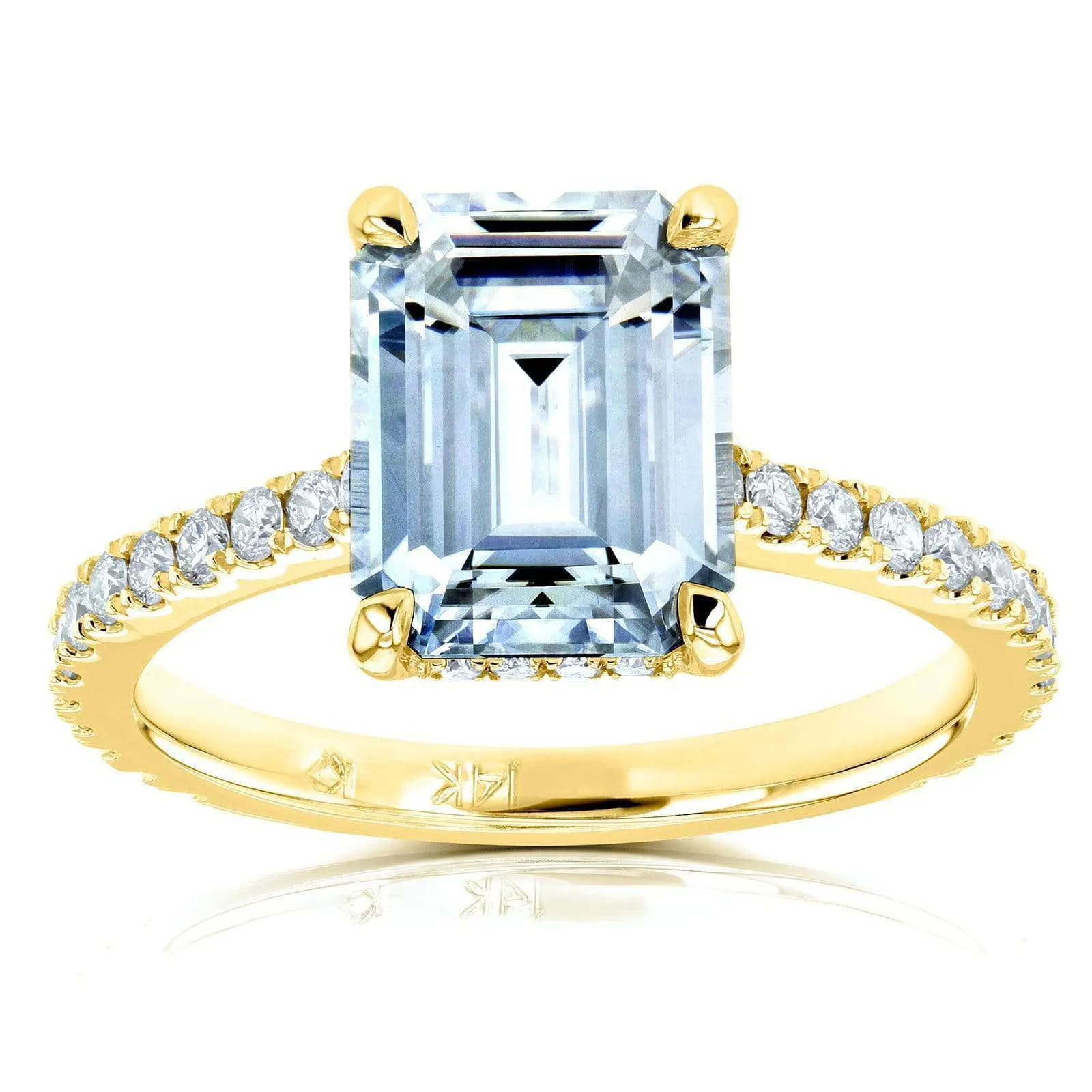 Emerald-cut Forever One Moissanite and Diamond Engagement Ring 2 7/8 CTW 14k Yellow Gold