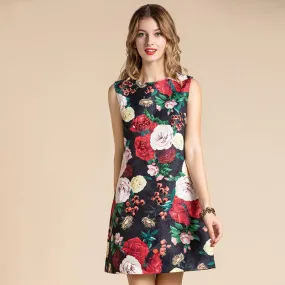 Fashion Runway Floral Print Beading Vintage Mini Short Dress