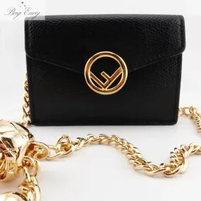 FENDI Leather Compact Trifold Wallet on Adjustable Chain