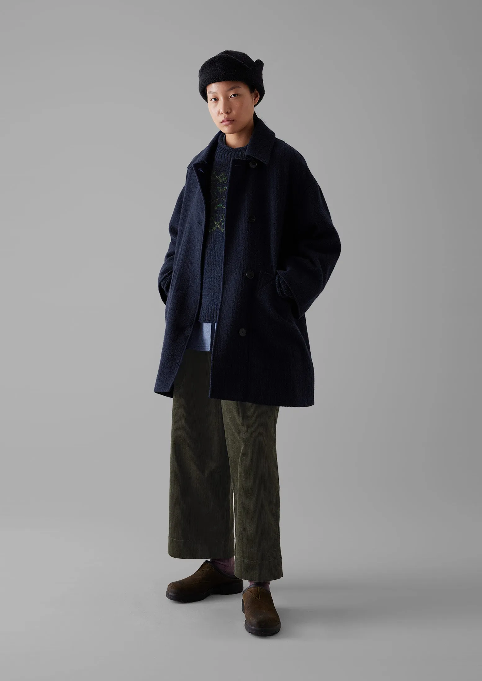 Indigo Cotton Wool Pea Coat | Indigo