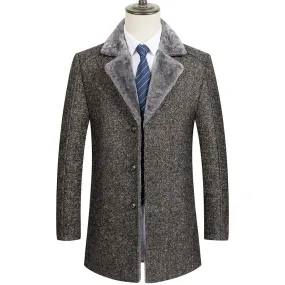 Men's Premium Fur Collar Wool Pea Coat