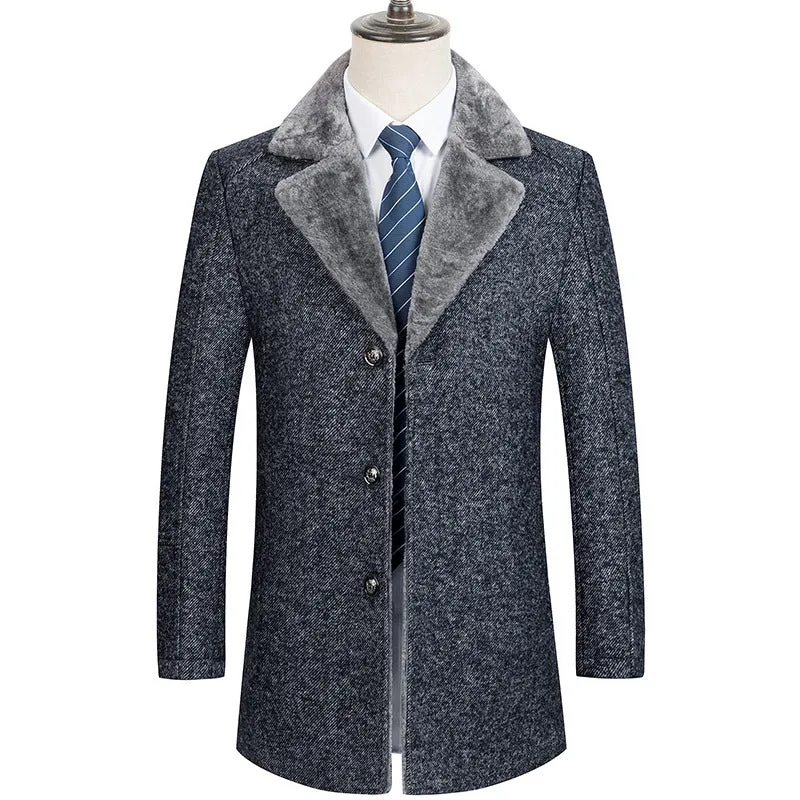 Men's Premium Fur Collar Wool Pea Coat