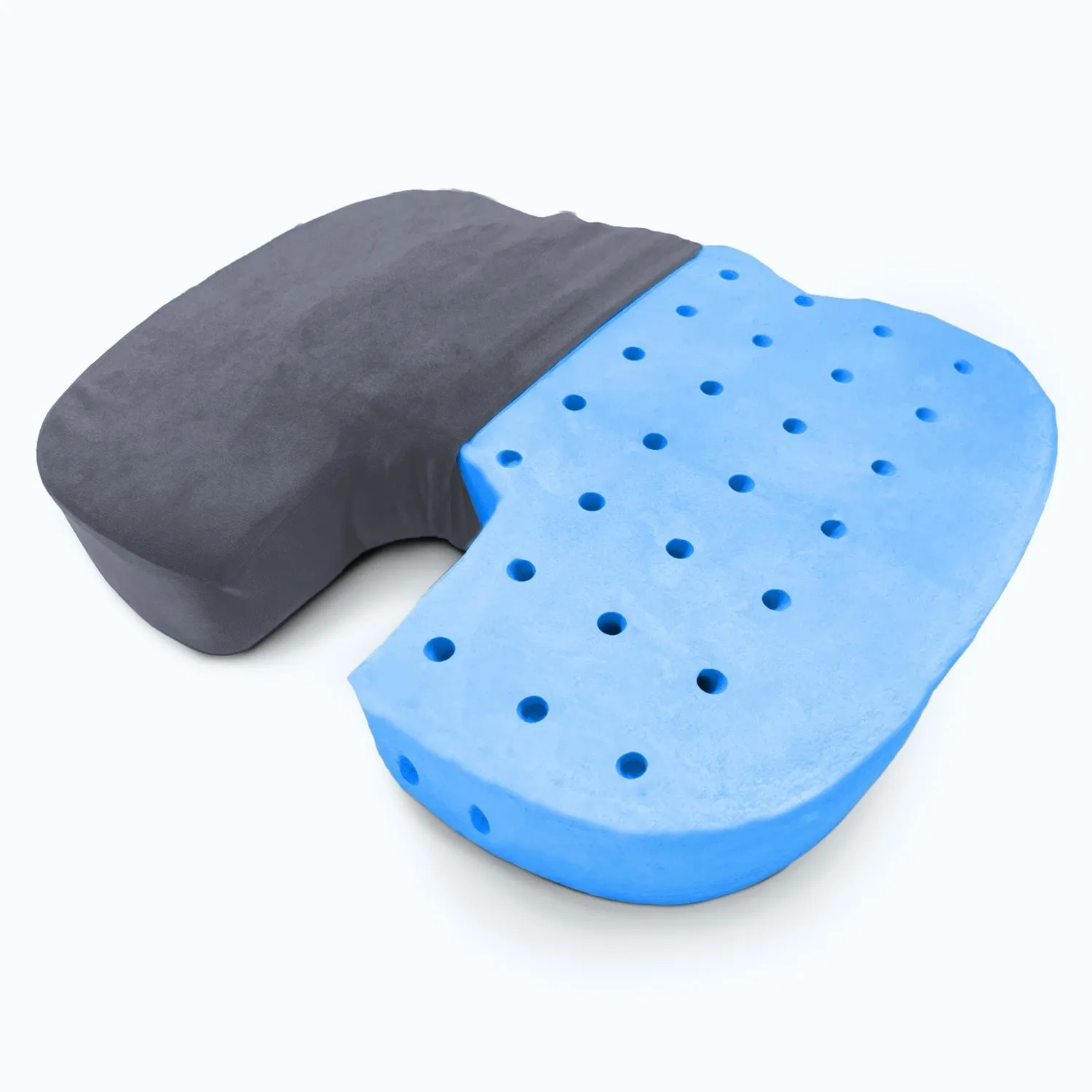 Orthopedic Memory Foam U-Shaped Coccyx Seat Cushion with Ventilated Cooling Gel for Tailbone, Sciatica & Back Pain Relief