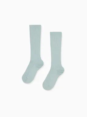 Pale Green Ribbed Knee High Kids Socks