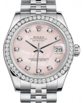 Rolex Datejust 31MM Lady Midsize White Gold/Steel Pink Mother of Pearl Diamond Dial & Diamond Bezel Jubilee Bracelet 178384 - NEW